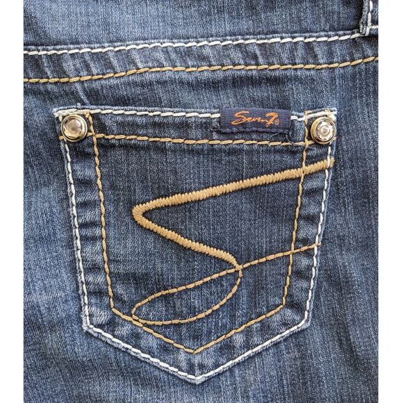 RARE Vintage Seven7 Crystal Embellished TULIP Flare Low Rise Topstitch Jeans 28 - Picture 4 of 9